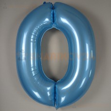 Шар (40''/102 см) Цифра, 0, Голубой, Макарунс